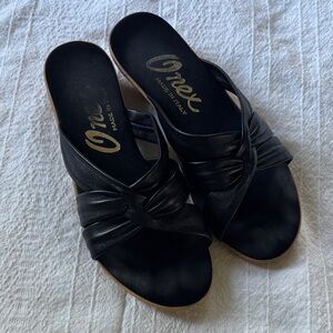 Onex Black Leather Knot Slide Mules